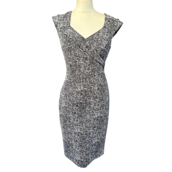 White House Black Market Black White Abstract Cap Sleeve Faux Wrap Dress - 4 - Picture 2 of 10